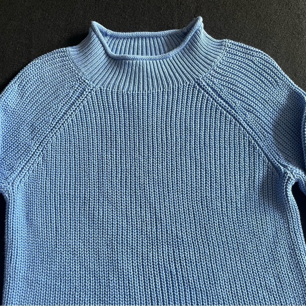 Talbots Ribbed Cotton Mockneck Sweater Blue Long Sleeve Size Small - Picture 2 of 6